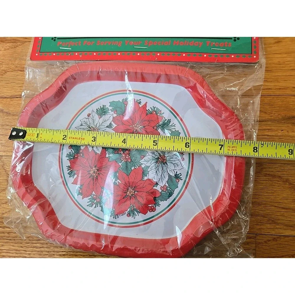 Vintage Ullman 3 Decorative‎ Metal Holiday Christmas Trays Decorative Poinsettia
